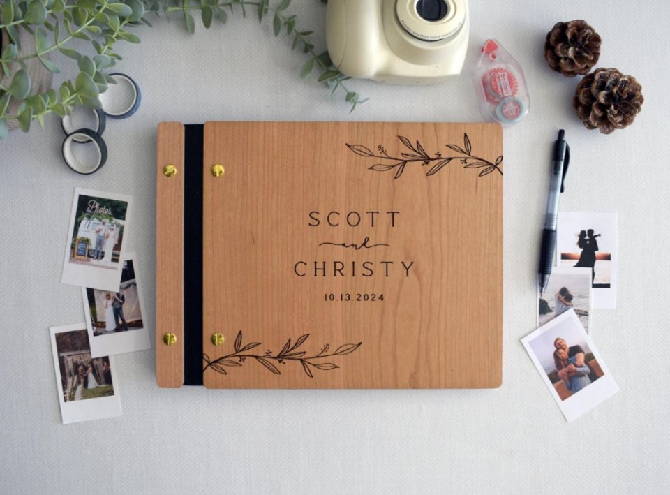 Polaroid Photo Album - Drewniana Księga Gości Weselnych Album Fotograficzny,